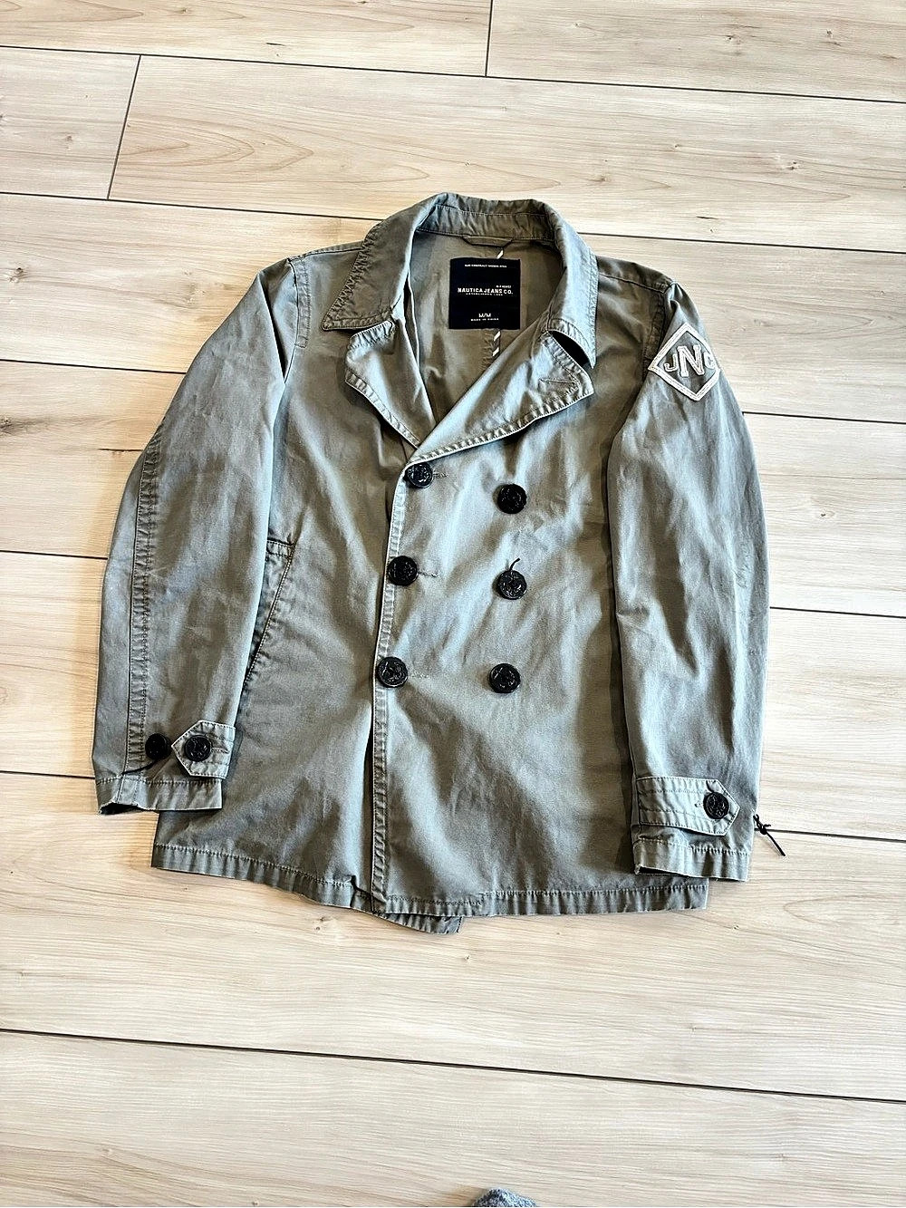 90s Vintage Nautica Jeans Co. double-breasted Peacoat Men’s jacket Olive Size M